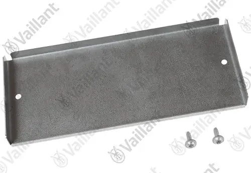 Vaillant Abdeckung aus Metall mit zwei Schrauben, rechteckige Form mit gebogenen Kanten, geeignet für die Montage in Heizungsanlagen.
